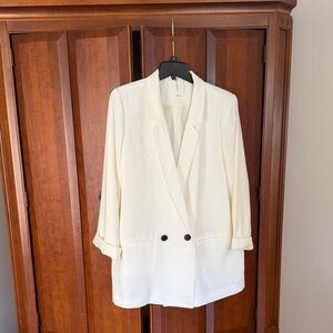 Mural Women's Cream Double-Breasted Blazer with Black Buttons